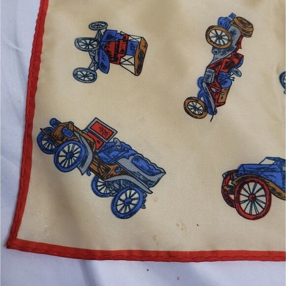 VINTAGE scarf beige antique model T car‎ cream ivory square - Picture 4 of 7